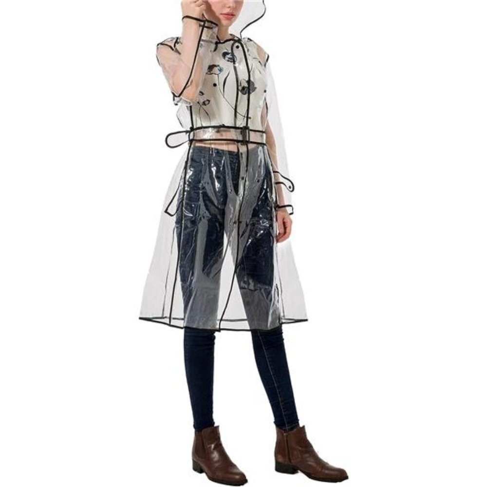 Clear Rain Jacket Clear Raincoats Eva Transparent Raincoat With Belt For